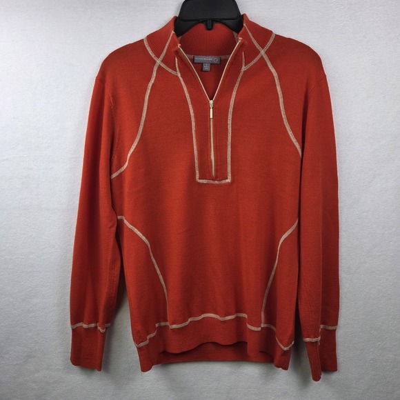 Peter Millar Sweaters - Peter Millar 1/4 Zip Pullover Women's Large Orange Merino Wool Warmth Sweater